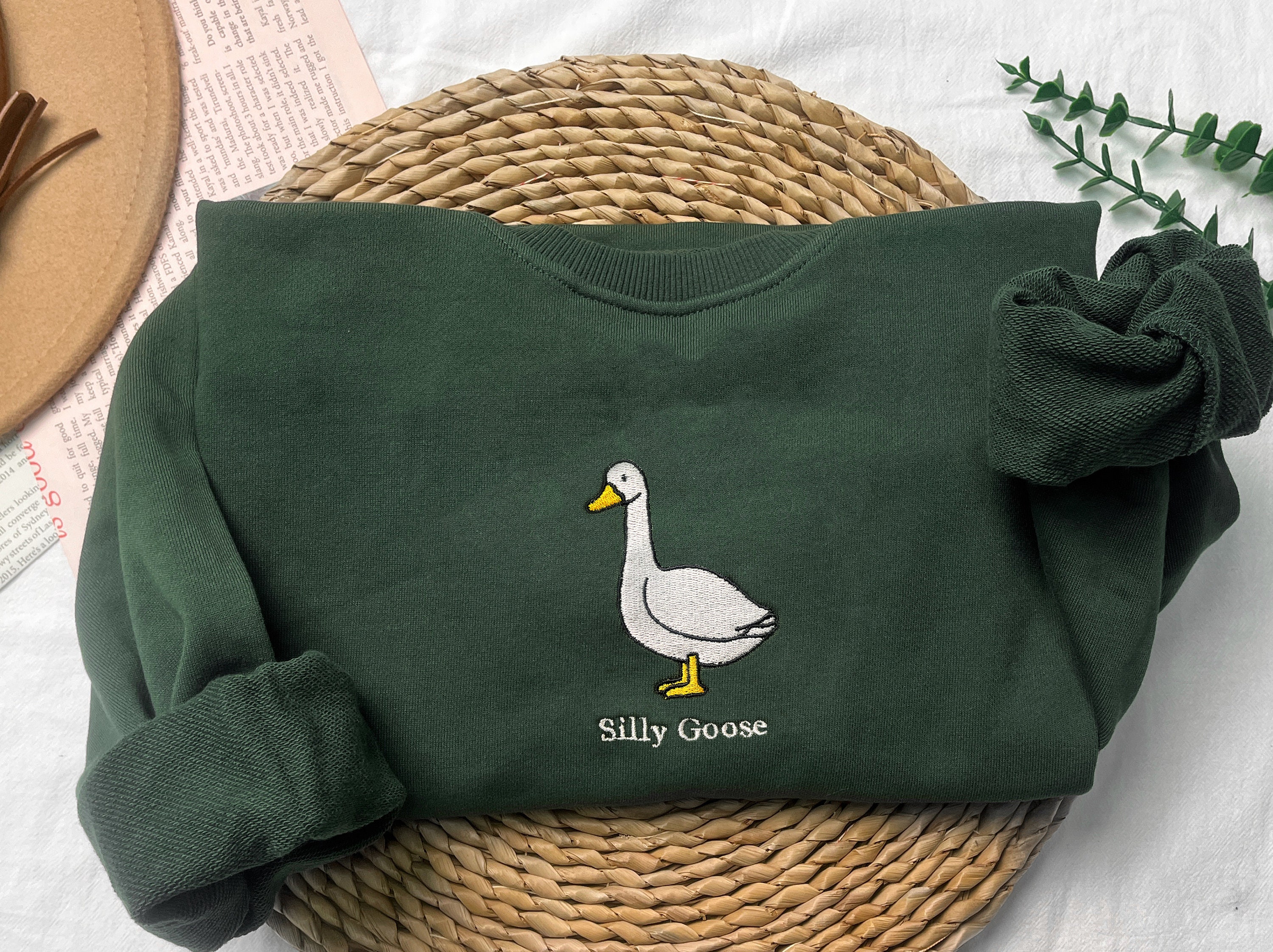 Silly Goose embroidered sweatshirt,Embroidered Crewneck Sweatshirt