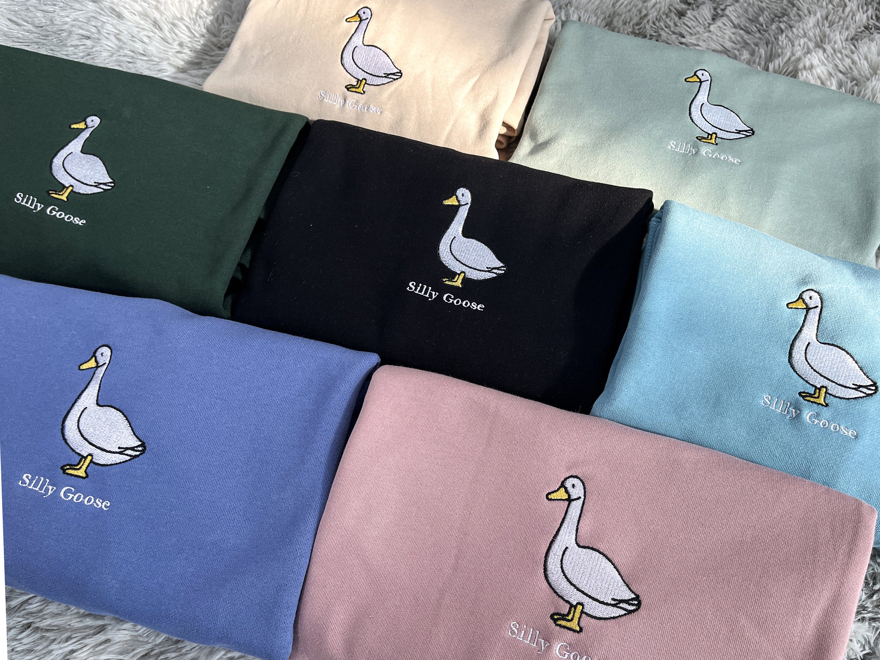 Silly Goose embroidered sweatshirt,Embroidered Crewneck Sweatshirt