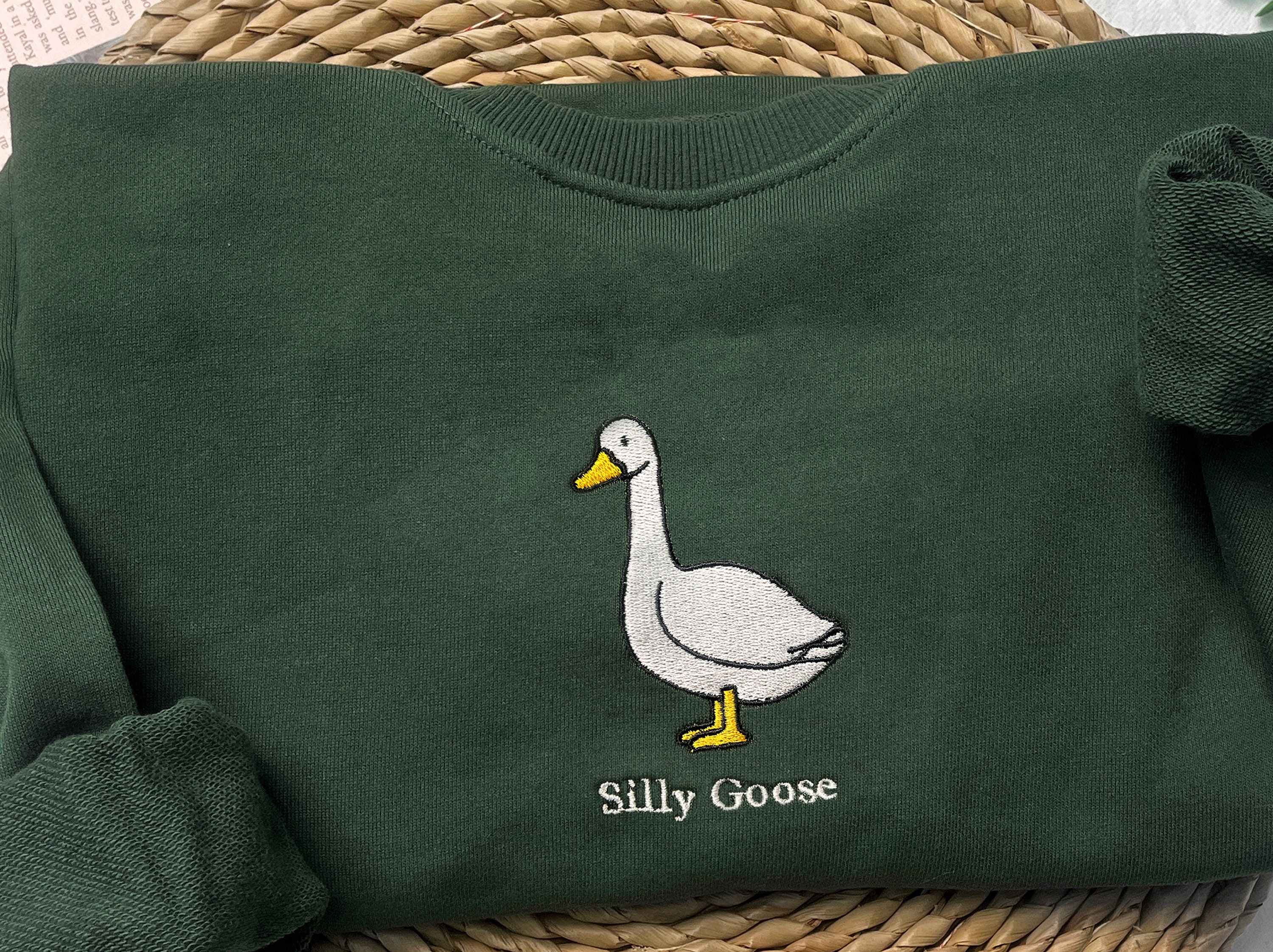 Silly Goose embroidered sweatshirt,Embroidered Crewneck Sweatshirt