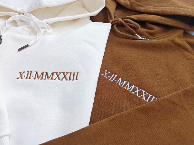 Custom Embroidered Roman Numeral Hoodie Sleeve with Initials,Valentines Day gift,Anniversary Gift,Personalised Hoodie image 4