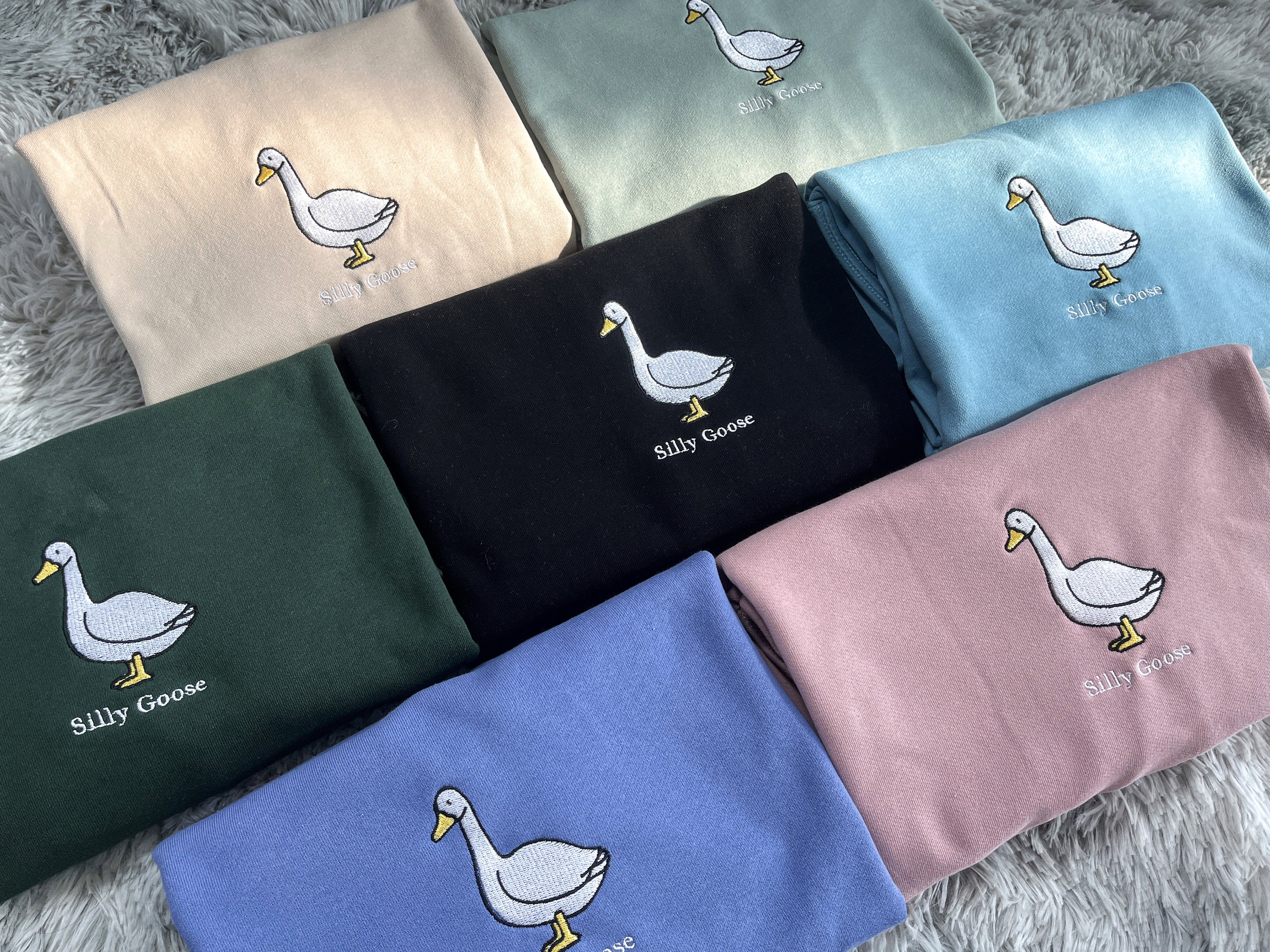 Silly Goose embroidered sweatshirt,Embroidered Crewneck Sweatshirt