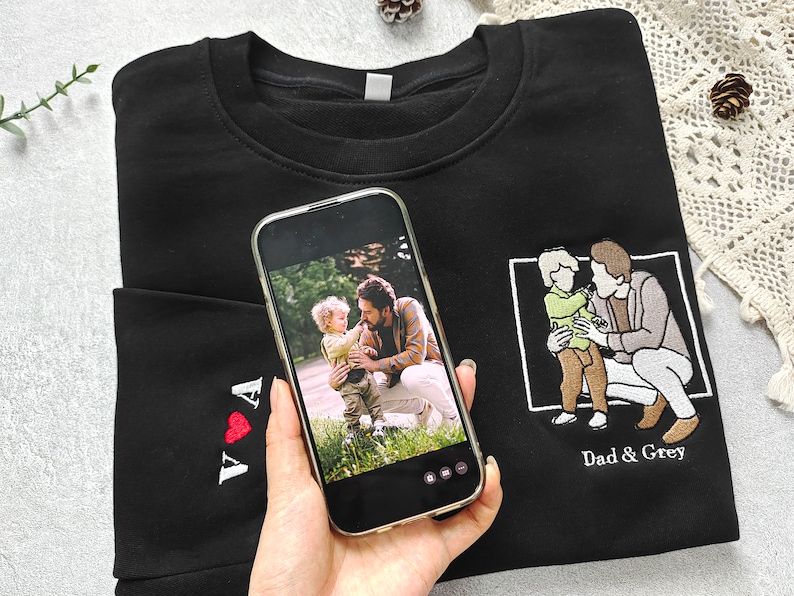 Custom Photo Embroidered Sweatshirt,Personalized Dad Portrait Hoodie,Funny Dad hoodies,Father's Day Gifts,Gift for Dad from Daughter or Son image 3