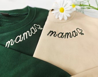 Custom Embroidered Mama Sweatshirt with Kid Name on Sleeve,Personalized Mum Sweatshirt,Embroidered Mama on neckline,Mom gifts