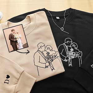 Custom Embroidered Portrait from Photo Sweatshirt,Outline Photo Sweatshirt,Couple Hoodie,Anniversary Gift,Valentine&#39;s Day gift