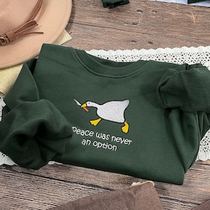 Murder Duck Embroidered Crewneck Sweatshirt,Untitled Duck Game,Duck with Knife Meme,Funny Sweatshirt,Gifts for friends,Gift for her image 3