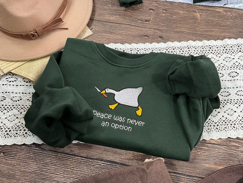 Murder Duck Embroidered Crewneck Sweatshirt,Untitled Duck Game,Duck with Knife Meme,Funny Sweatshirt,Gifts for friends,Gift for her image 3