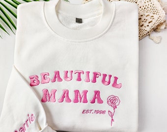 Custom Embroidered MAMA Sweatshirt,Embroidered Monthly Flowers,Personalised Sweatshirt,Gift for Mom