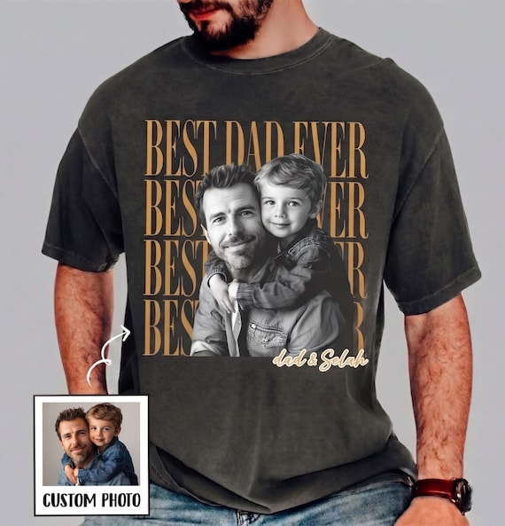 Custom Dad Vintage Photo Shirt: Personalized Fathers Day Shirt With Kids Photo, Funny Dad Shirt, Best Dad Ever Shirt, New Dad Gift