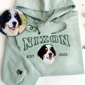 Sudadera con capucha para perros personalizada con nombre de perro bordado, sudadera personalizada con cara de mascota de su foto, sudadera universitaria, regalos para amantes de los perros