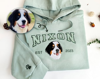 Sudadera con capucha para perros personalizada con nombre de perro bordado, sudadera personalizada con cara de mascota de su foto, sudadera universitaria, regalos para amantes de los perros