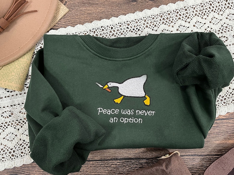 Murder Duck Embroidered Crewneck Sweatshirt,Untitled Duck Game,Duck with Knife Meme,Funny Sweatshirt,Gifts for friends,Gift for her image 2