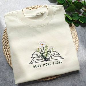 Read more books Embroidered tshirt,Book Shirt,Wildflower Tshirt,Book Lover Shirt,Gifts For Readers