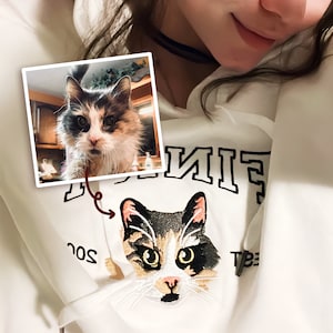 Varsity Custom Embroidered Dog Face Hoodie from Photo,Personalized Pet Face and Pet name Sweatshirt,Custom Pet Cartoon Hoodie,Custom gift