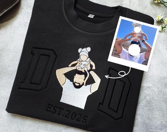 Embroidered Dad Sweatshirt with personalized photo, Personalized Gift, Custom Dad EST Birthday Party Hoodie,Father tshirt ,Father's Day Gift