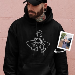 Custom Embroidered Portrait from Your Photo, Personalized Outline Photo Sweatshirt,Embroider Name On Cuff,Unique Gifts