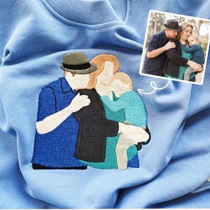 Felpa con ritratto ricamato, foto personalizzata su felpa con cappuccio ricamata, felpa con foto di famiglia ricamata, regali personalizzati