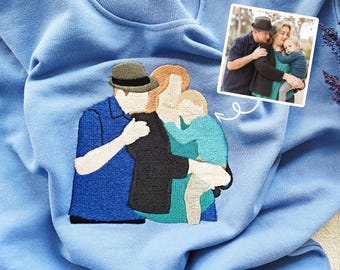 Sudadera con retrato bordado, sudadera con foto personalizada bordada, sudadera con foto familiar bordada, regalos personalizados