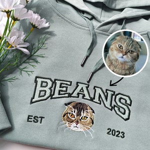 Custom Cat  Hoodie Embroidered Cat Name, Personalized Pet Face Sweatshirt from Your Photo, Varsity Sweatshirt
