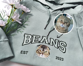 Custom Cat  Hoodie Embroidered Cat Name, Personalized Pet Face Sweatshirt from Your Photo, Varsity Sweatshirt