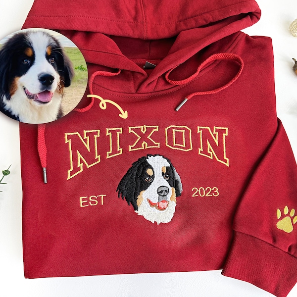 Custom Dog Face Embroidered Hoodie from Your Photo,Personalized Embroidered Hoodie with Dog Name,Varsity Sweatshirt, Gifts for Dog Lover