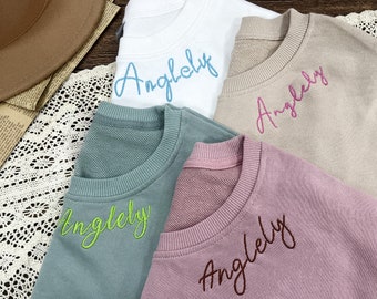 Custom Embroidered Sweatshirt,Personalized Neckline Crewneck,Unisex sweatshirt,Holiday Gift,Bridesmaid Custom Embroidery