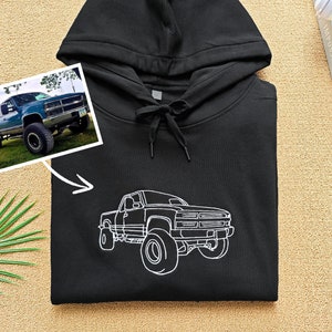 あなたの写真からカスタム刺繍された車のアウトラインスウェットシャツ、刺繍された車のパーカー、カスタム車のセーター、車好きのパーカーまたはTシャツ