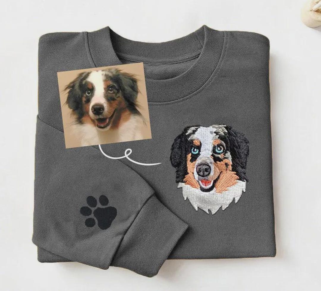 Custom Dog From Your Photo Embroidered Sweatshirt,personalized Pet Face ...