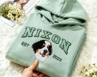Varsity Custom Embroidered Dog Face Hoodie from Photo,Personalized Pet Face and Pet name Sweatshirt,Custom Pet Cartoon Hoodie,Custom gift