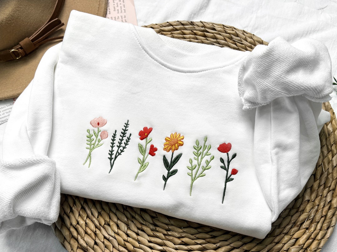 Wildflowers Embroidered Sweatshirt,flower Sweatshirt,crewneck ...