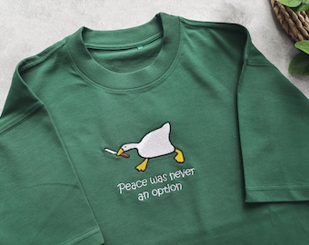 Embroidered Murder Duck T-Shirt, ,Duck with Knife Meme Shirts,Funny Shirt, Untitled Duck Game,Gifts for friends,Gift for her