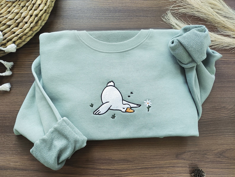 Duck And Daisy Embroidered Crewneck Sweatshirt,Silly Goose Sweatshirt,Flower Sweatshirt ,Funny Sweatshirt, Gifts for friends,Gift for her image 3