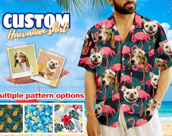 Camisa hawaiana personalizada para hombres, mujeres, niños, mascotas con cara, camisa hawaiana personalizada con cualquier imagen, camisa tropical personalizada