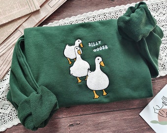 Silly Goose besticktes Sweatshirt, trendiges Sweatshirt, besticktes Rundhals-Sweatshirt, Unisex-Sweatshirt, Geschenk für sie