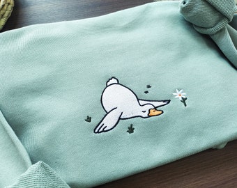 Ente und Gänseblümchen besticktes Rundhals-Sweatshirt, Silly Goose Sweatshirt, Blumen-Sweatshirt, lustiges Sweatshirt, Geschenke für Freunde, Geschenk für sie