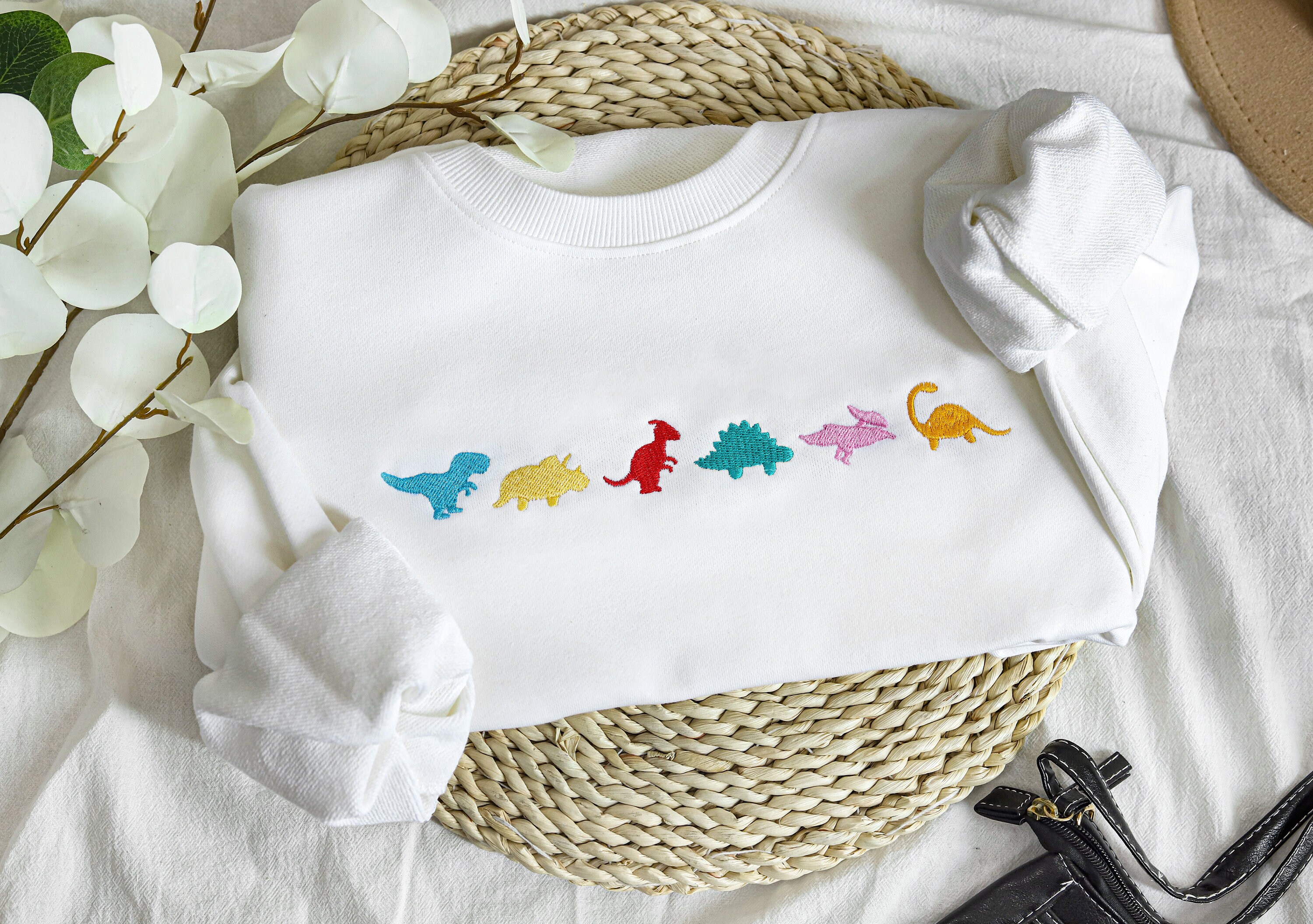 Cute Embroidered Dino Family Crewneck Sweatshirt,Adult dinosaur shirt,Dino gift, Best gifts for her