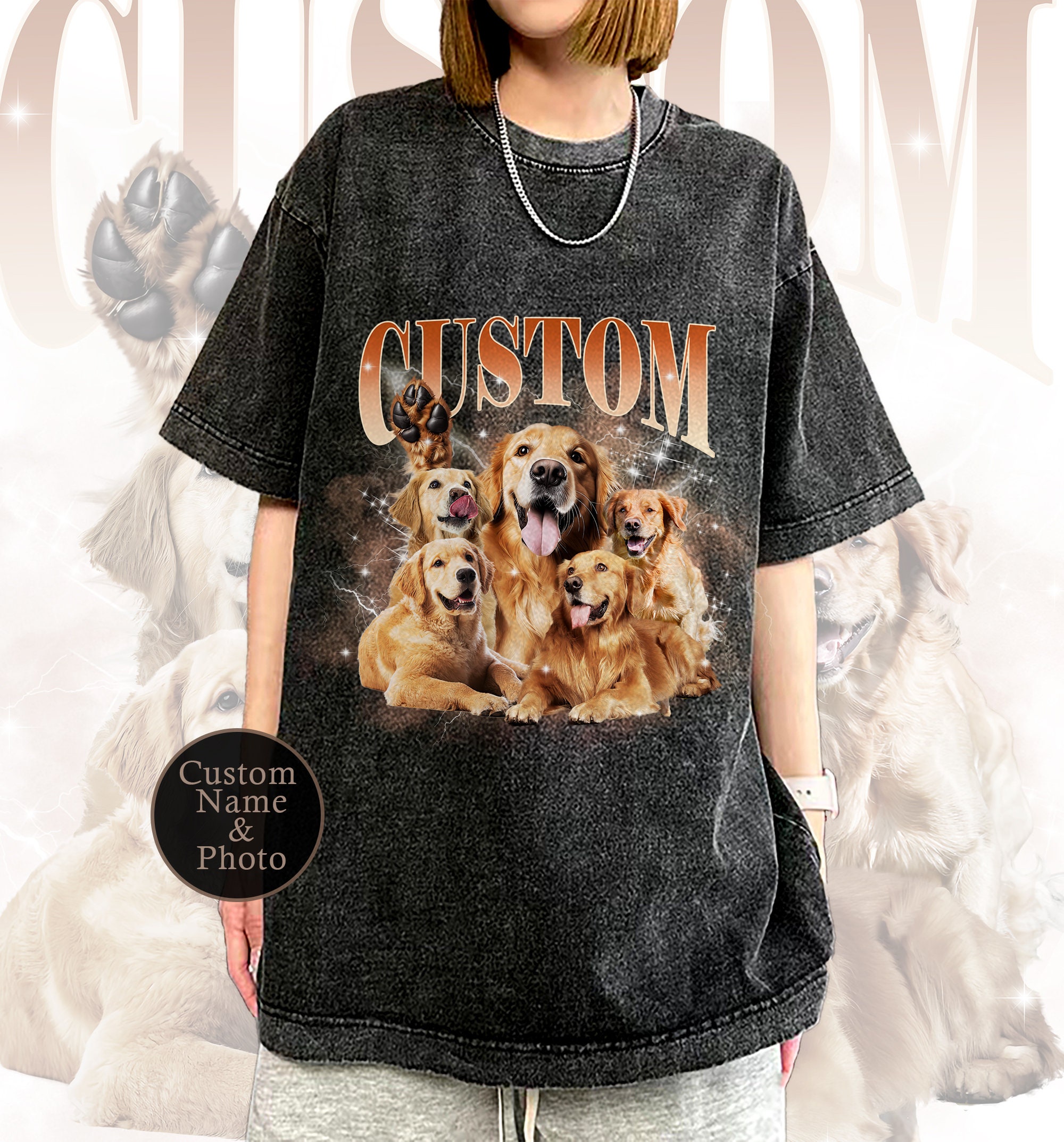 デザイン◎　90's Vintage dog tshirt usa Custom Retro Shirt From Photo,custom Pet Vintage Washed