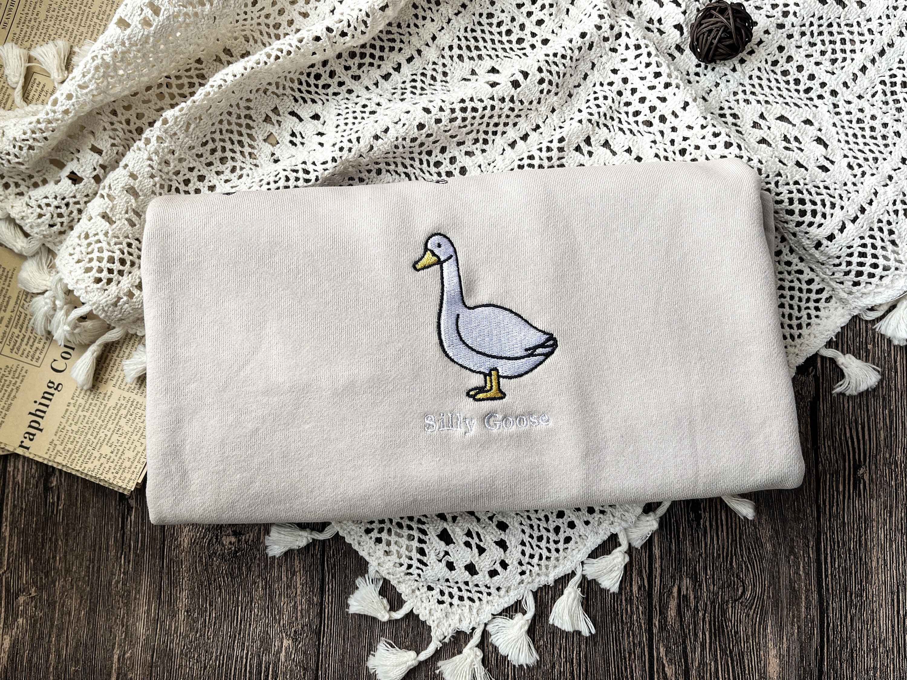 Silly Goose embroidered sweatshirt,Embroidered Crewneck Sweatshirt