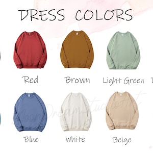 K&ouml;nnte beinhalten: Eine Tabelle mit 10 verschiedenen Farben von Sweatshirts. Die Farben sind Schwarz, Rot, Braun, Hellgr&uuml;n, Dunkelgr&uuml;n, Himmelblau, Blau, Wei&szlig;, Beige und Rosa.