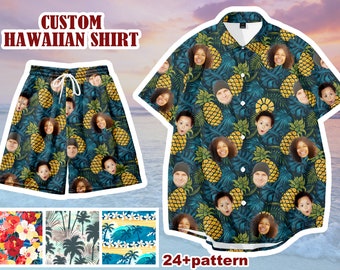 Chemise hawaïenne personnalisée avec visage, cadeau pour homme, chemise de fête d'anniversaire, chemise photo personnalisée pour les vacances