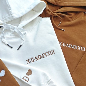 Custom Embroidered Roman Numeral Hoodie Sleeve with Initials,Valentines Day gift,Anniversary Gift,Personalised Hoodie image 2