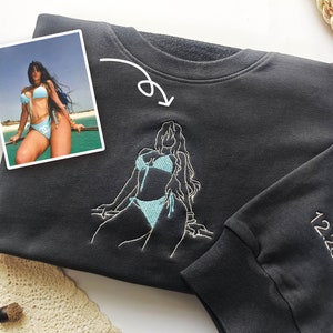 Benutzerdefinierte gesticktes Porträt vom Foto-Sweatshirt, Linie Kunst-Foto, Geschenk für sie