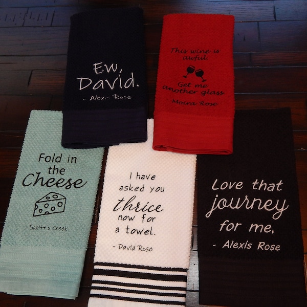 David Rose | Alexis Rose | Fold in the cheese | Ew David | Schitt's | Creek Gift | Funny Quotes | Embroidery | Towel Set | Wine | Gift Set