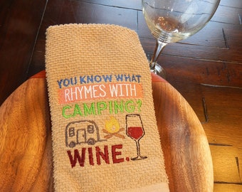Funny Camping | Camping and Wine | Wine Towel | Bar | Outdoor Funny Towel | Camping and Drinking | Wino | Camping Gift | Bar Gift | Camper