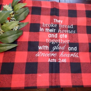 Acts 2 46 | Bible Saying Table Runner | Buffalo Plaid | Christian Table | Table Decoration | Plaid Table Runner | House Warming | Embroidery