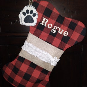 Pet Dog Bone Holiday Stocking | Paw Stocking | Custom Embroidery | New dog gift | Puppy | Family Dog | Puppy Stocking | Dog Christmas | Love
