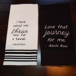 David Rose Alexis Rose Fold in the cheese Ew David Schitt's Creek Gift Funny Quotes Embroidery Towel Set Wine Gift Set image 9