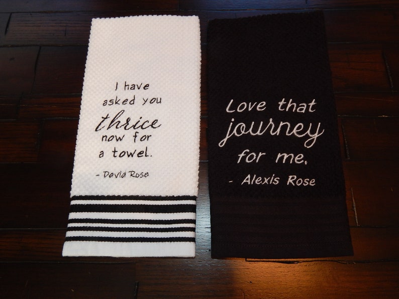 David Rose Alexis Rose Fold in the cheese Ew David Schitt's Creek Gift Funny Quotes Embroidery Towel Set Wine Gift Set image 9
