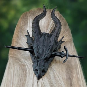 Dragon Skull Hair Pin with Sword Stick – Fantasy Gothic Hair Accessory for Cosplay, LARP and Renaissance Faire Costume