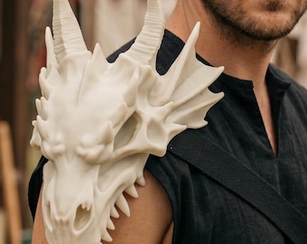 Dragon Skull Shoulder Armor with Strap – Medieval Fantasy Cosplay Armor Accessory for Renaissance Faire Costume