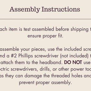 Instructions explaining how to assembly the horns/ ears to the headband.